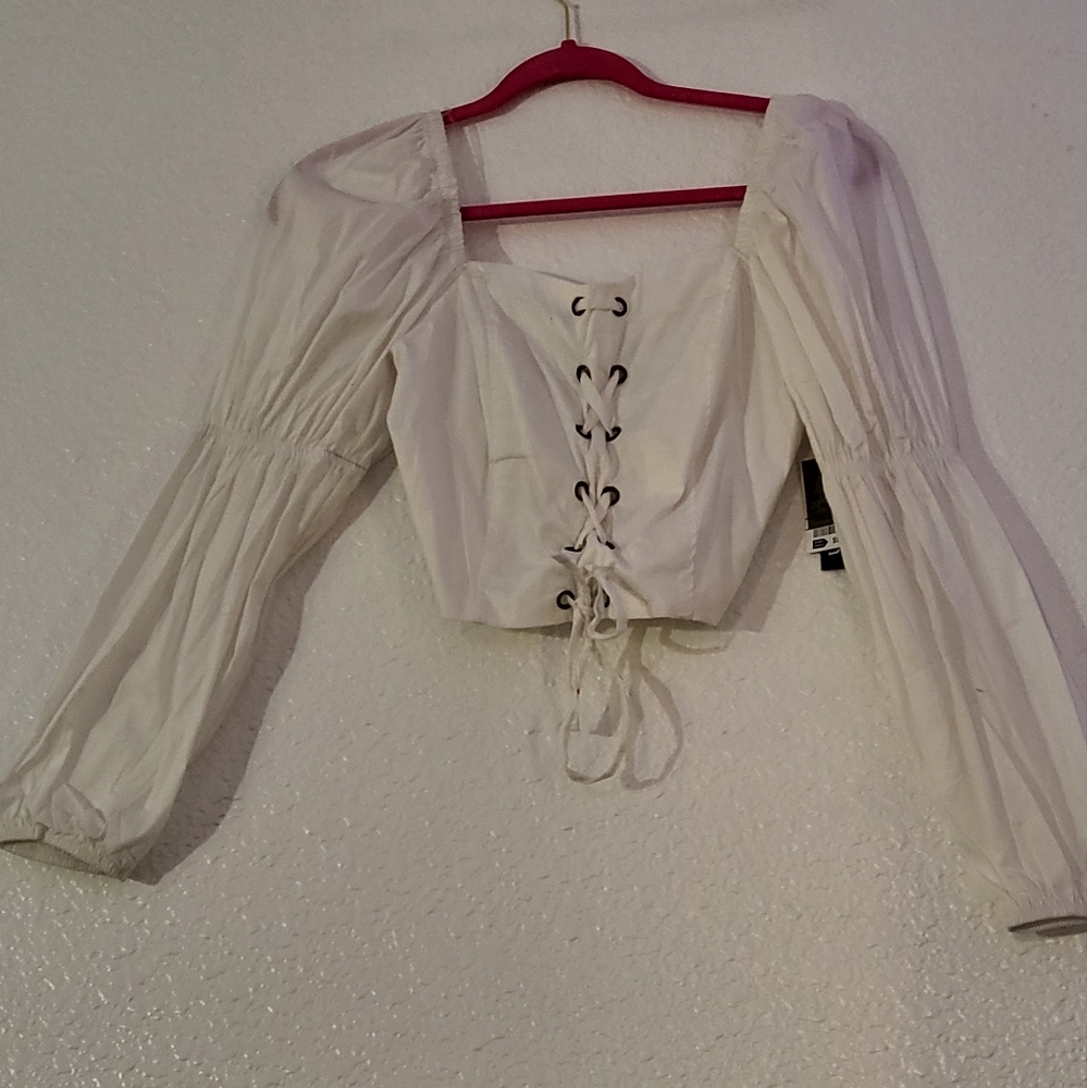 White bluse, corset looking very cute